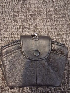 Classic Black Leather Coin Pouch with Snap Closure